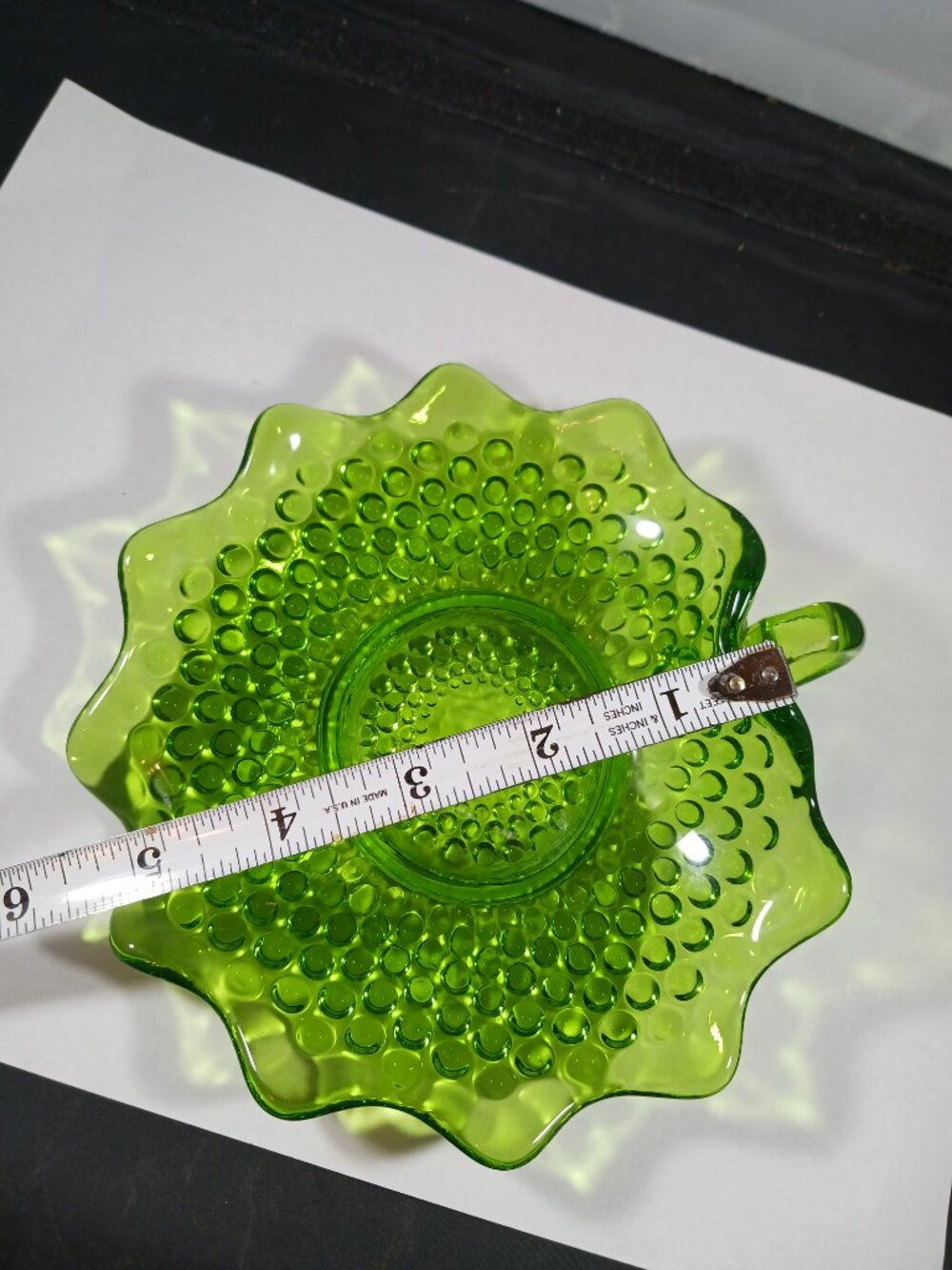 Vintage Fenton Uranium Glass Relish Dish with Handle - Springtime Green - Picture 5 of 7